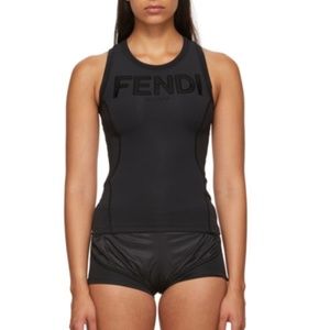 FENDI Black Neoprene Logo Tank Top - Size 38